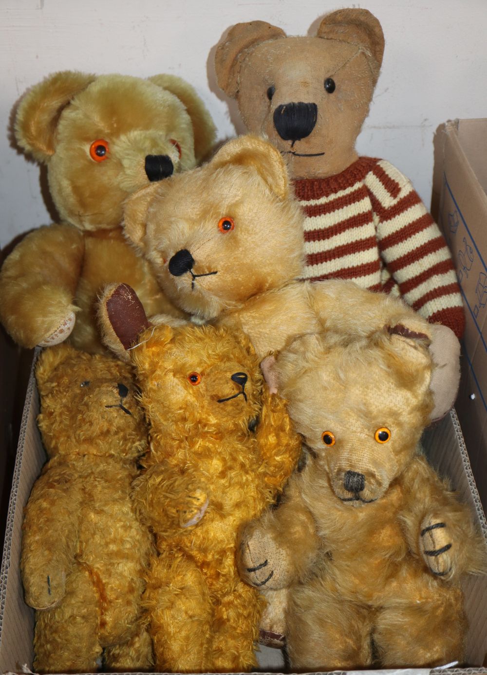 Six vintage bears 1950-1960 including Chad Valley, Wendy Boston